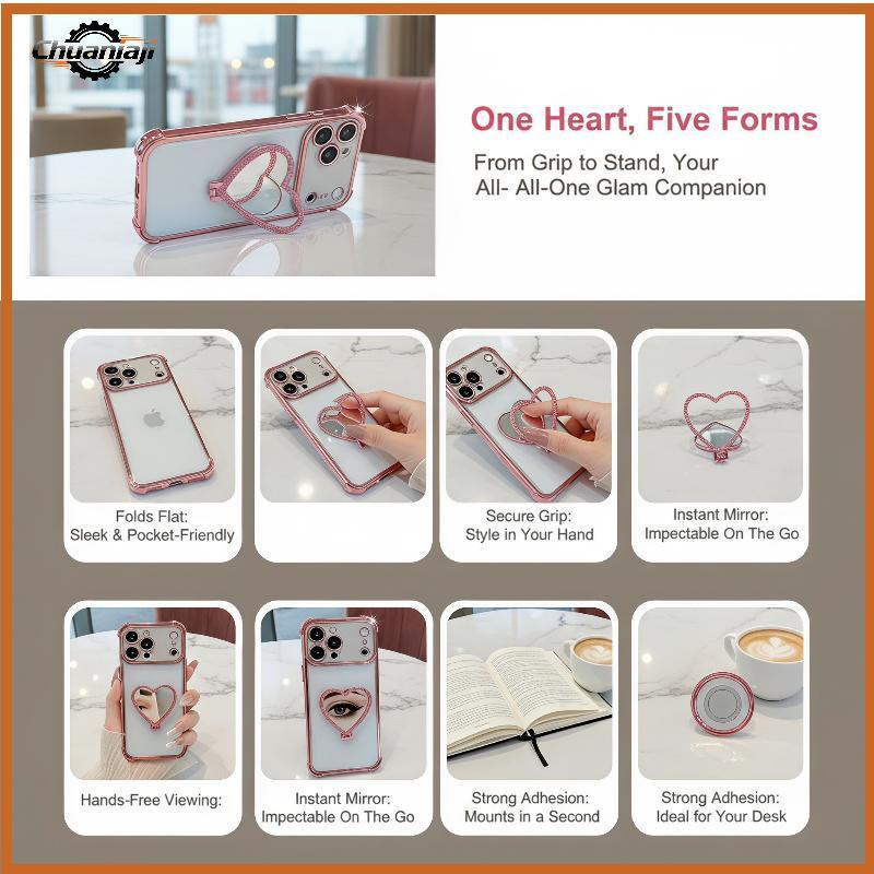 Chuaniaji Stiy Desktop Preguiçoso Suporte Para Telefone Bonito Coração Espelho Design Dobrável Portátil Uso Em Dormitóri