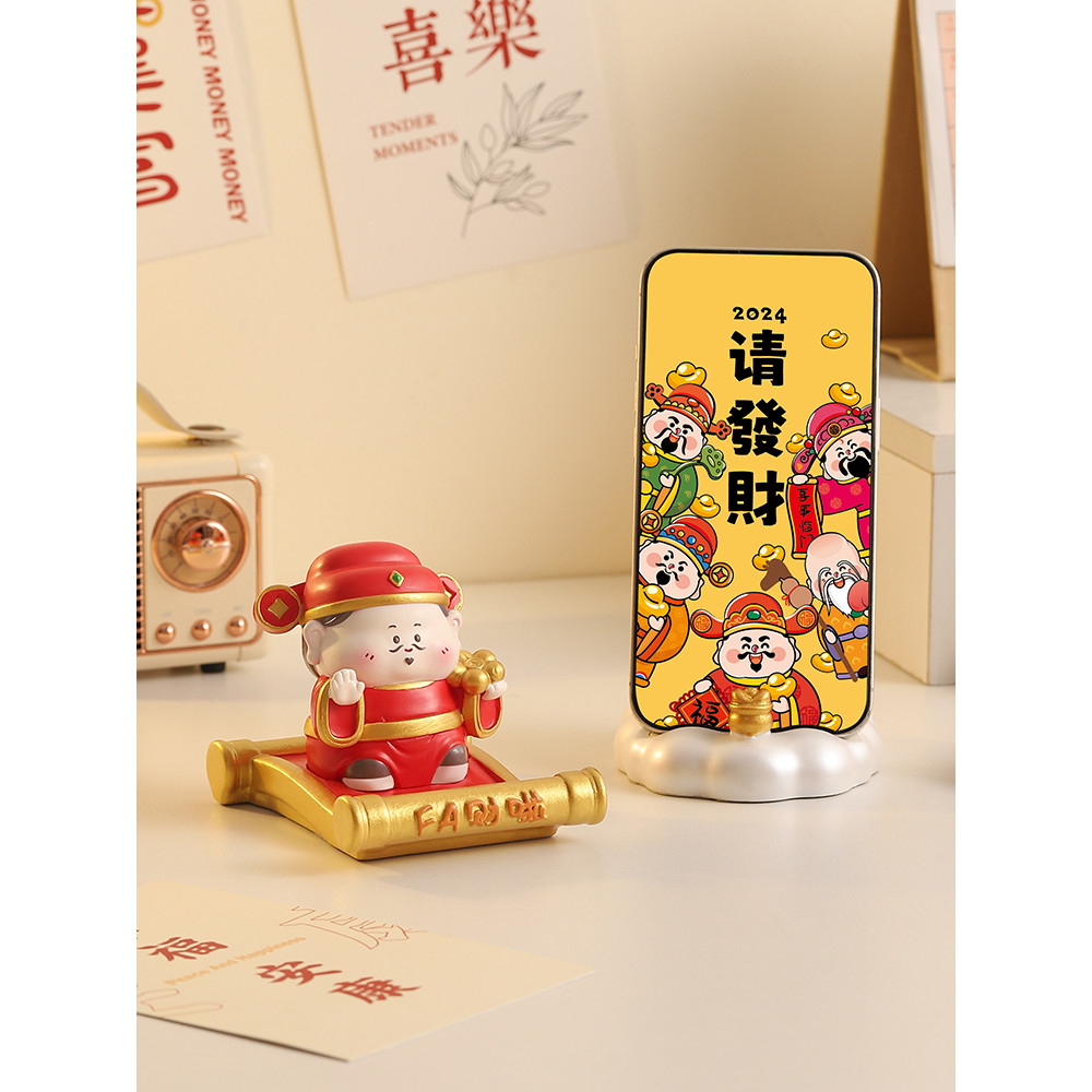 Bonito deus da riqueza pequenos ornamentos suporte do telefone móvel escritório local de trabalho Desktop fortuna decora