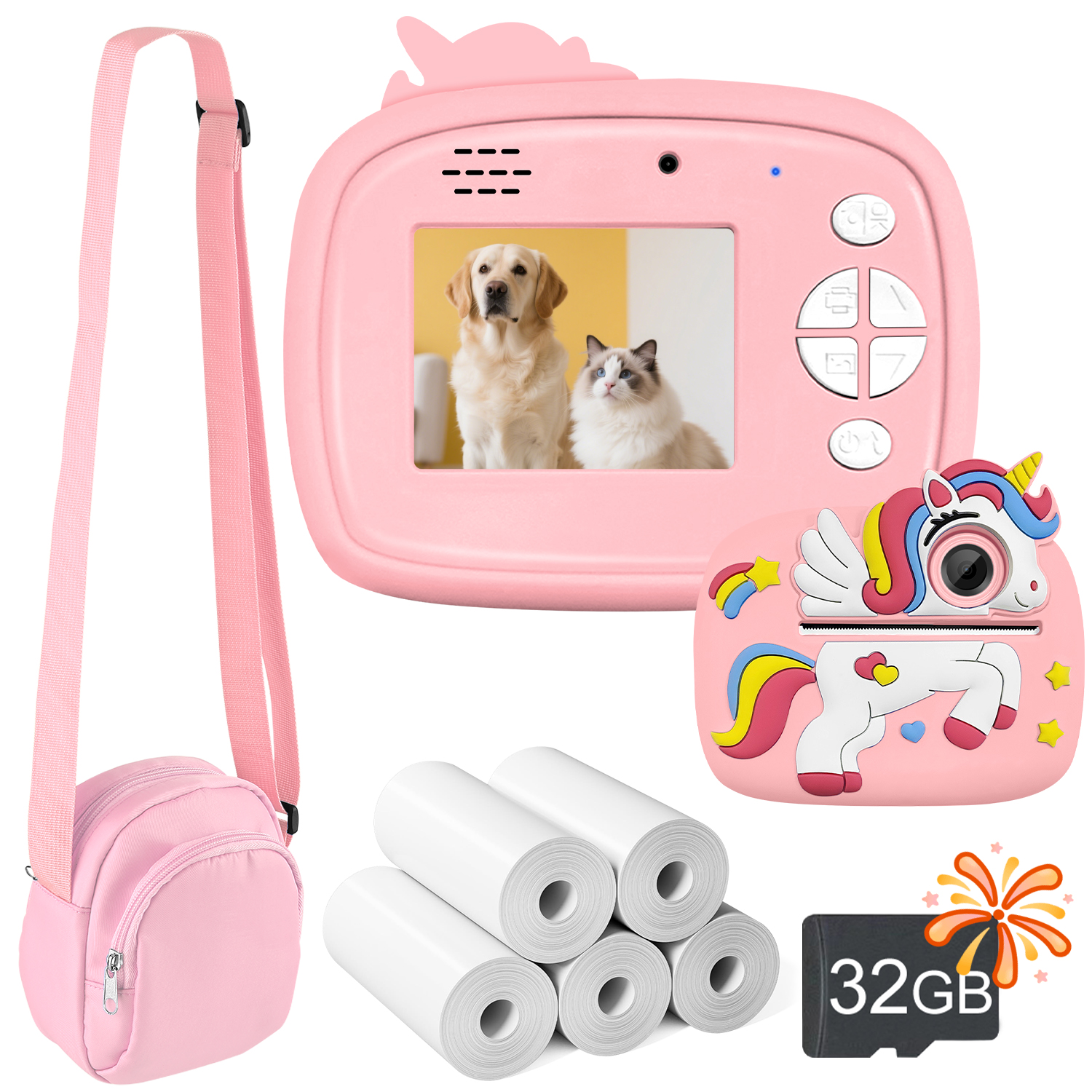 Câmera Infantil 48MP Instantânea Impressão Digital com Selfie 1080P Vídeo com Cartão 32GB Bolsa Presente de Natal para