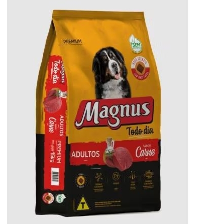 15kg Ração Premium Magnus Todo Dia sabor carne. EXCLUSIVO: A pedido do cliente Fracionamos o conteúdo do pacote.
