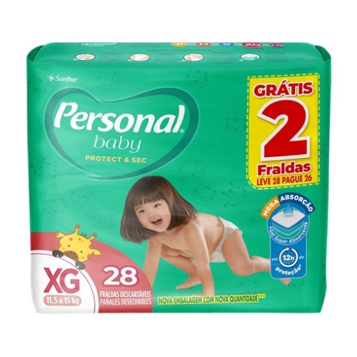 Fralda Personal Baby Mega Pacote Tam: XG 28 Unidades De 11,5kg à 15kg