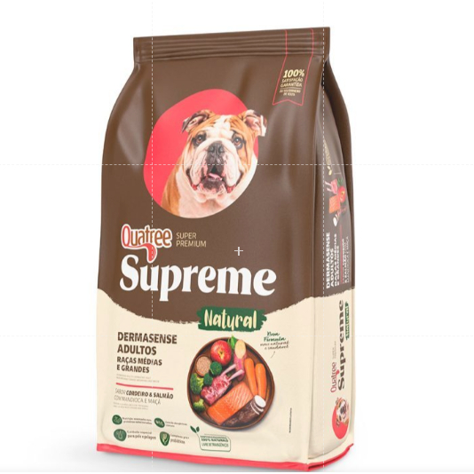 RAÇÃO QUATREE SUPREME DERMASENSE ADULTO RAÇA MEDIA E GRANDE 15KG( maximo 1 pacote por pedido)