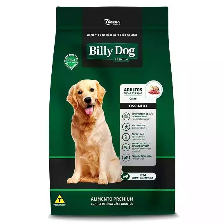 RAÇÃO BILLY DOG PREMIUM ADULTOS OSSINHOS CARNE OU FRANGO PACOTES 15KG E 25KG ESQUENTA