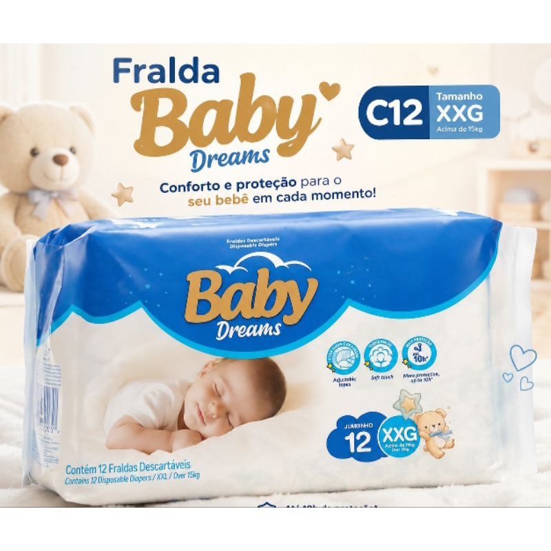 Kit 2 Pacotes Fralda Baby Dreams XXG C/12 Cada | 24 Fraldas Descartáveis | Acima de 15kg