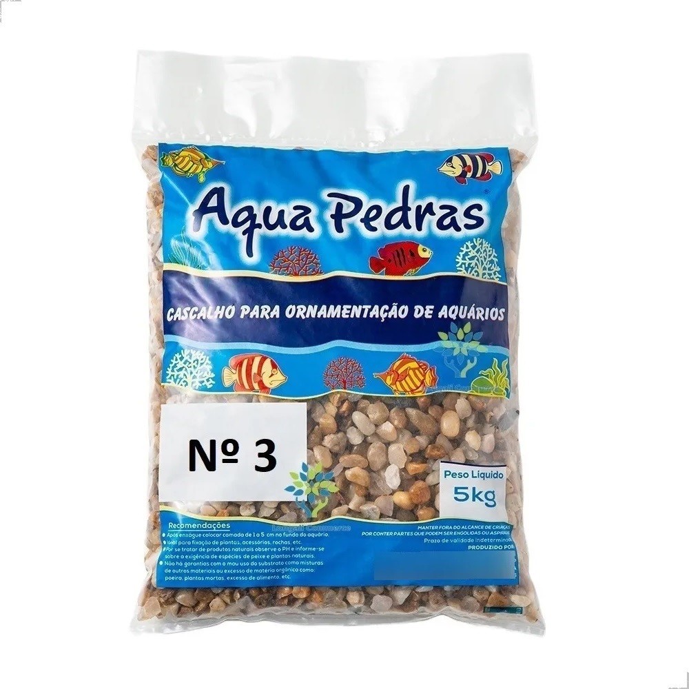 Cascalho De Rio Nº 3 15Kg (3 Pacotes de 5 Kg) Para Aquários