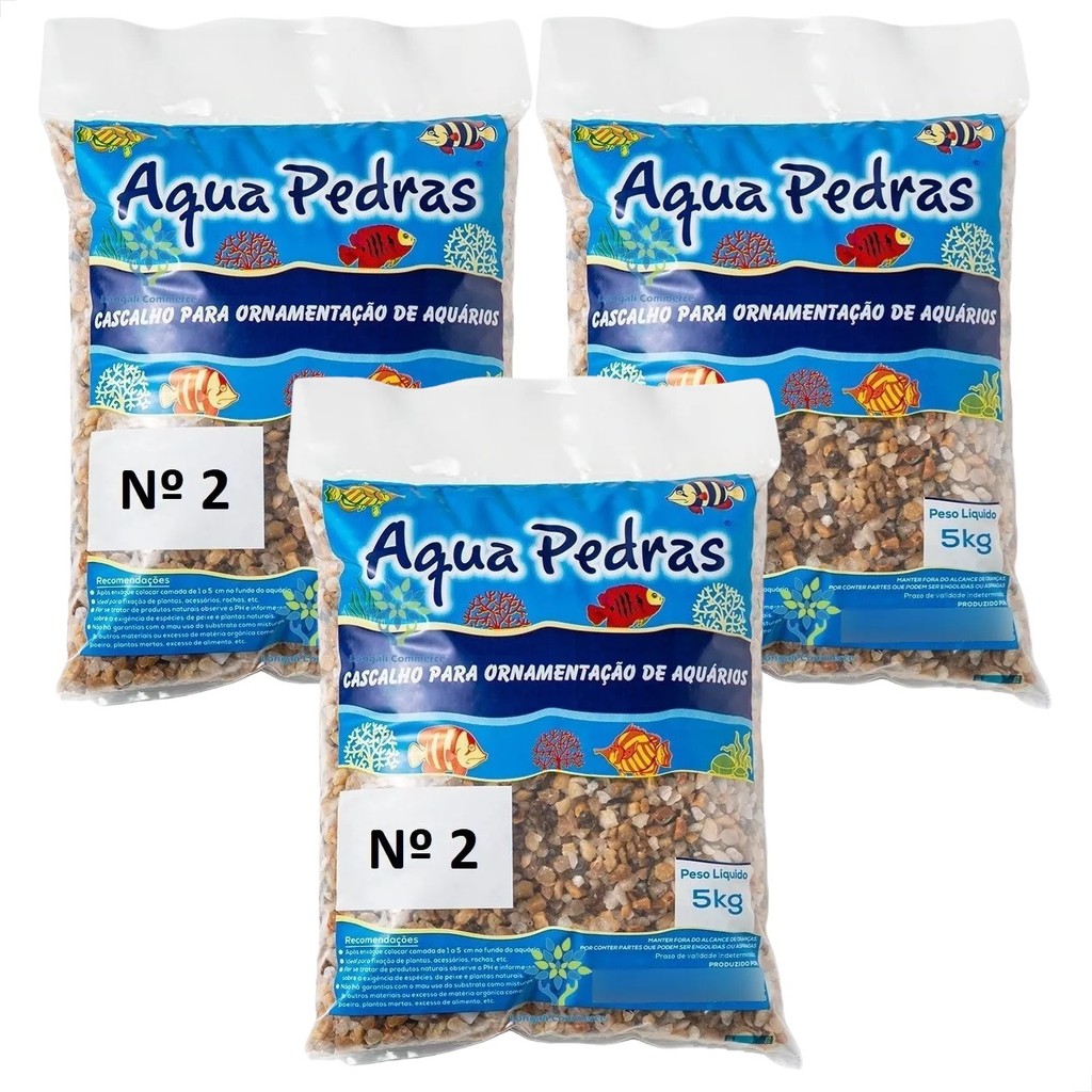 Cascalho De Rio Nº 2 15Kg (3 Pacotes de 5 Kg) Para Aquários