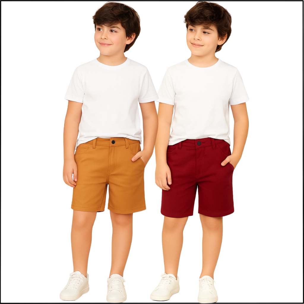 Combo 2 Bermudas Infantil Juvenil Menino Sarja Jeans e Linho do 8 ao 16
