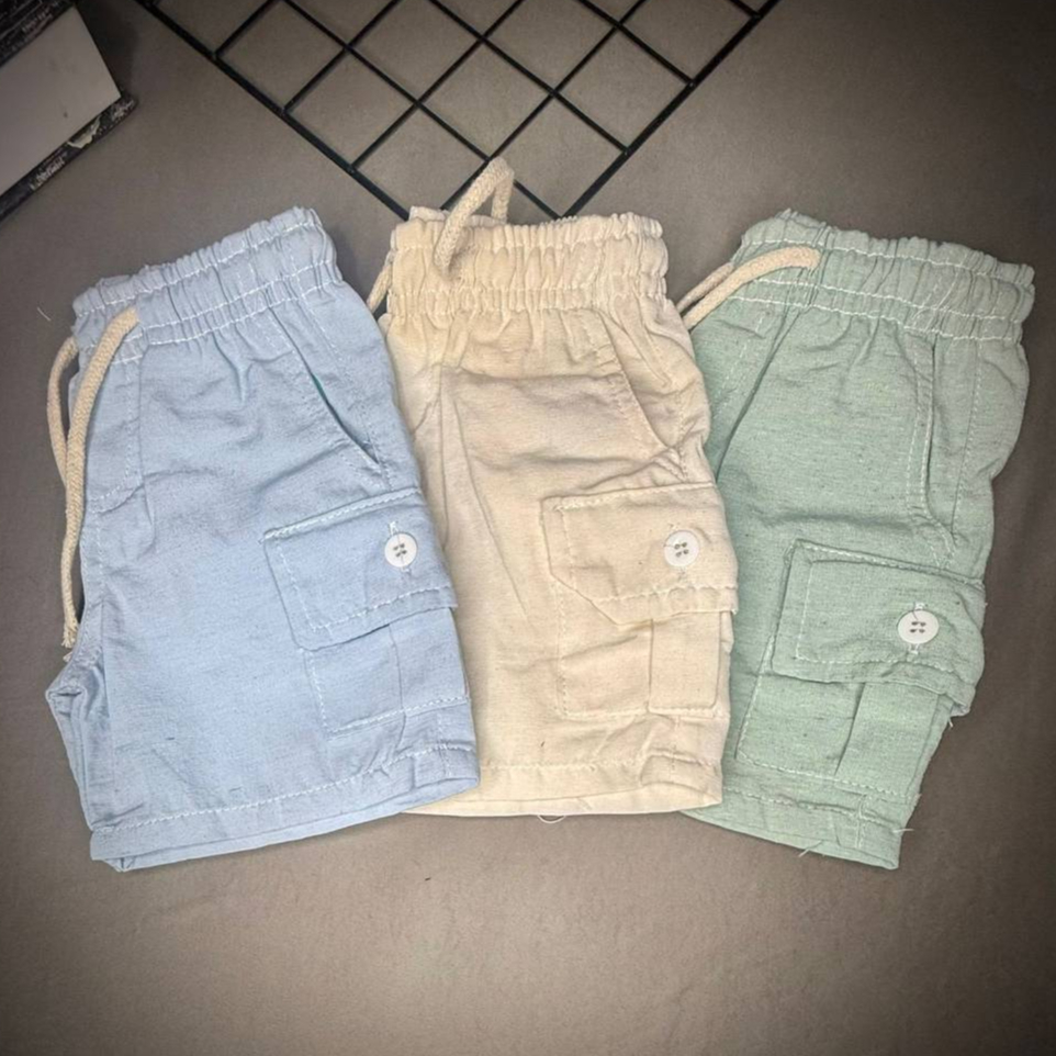 Kit 2 Bermudas Cargo Linho Infantil Menino Premium Short Sarja Linho