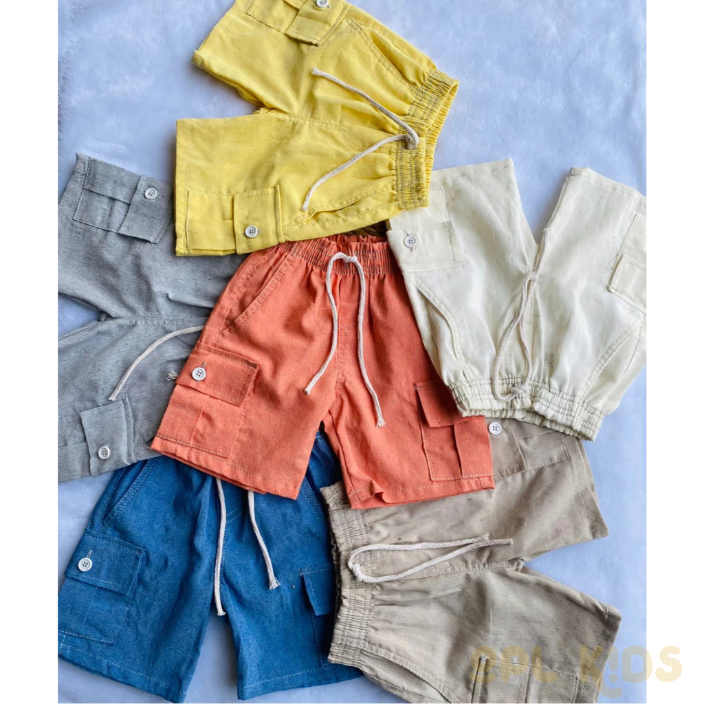 Kit 2 Bermudas Cargo Linho Infantil Menino Premium Short Sarja Linho