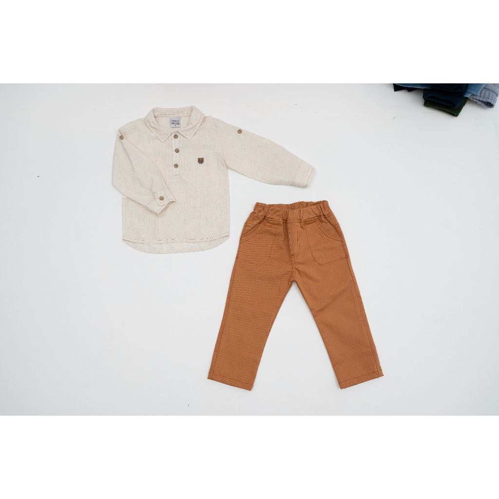 Conjunto infantil menino Traço Menor camisa em linho e calça em sarja tamanhos 1/2/3/4