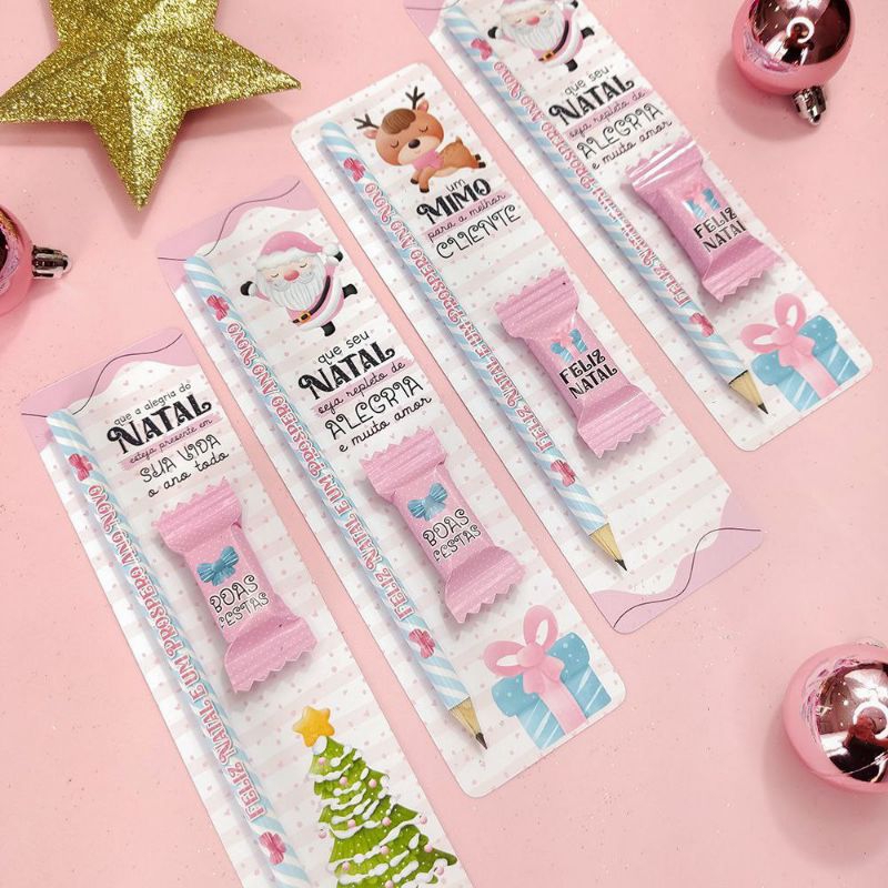 Kit Natalino com Lápis Personalizado + Bala  | Mimo de Natal | Brinde para Clientes ou Alunos Lembrancinha de Fim de Ano