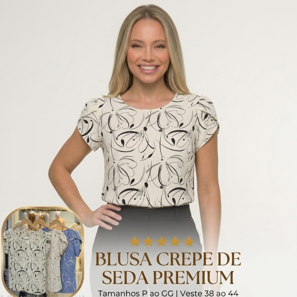 Blusa Feminina Crepe De Seda Premium Manga Princesa Tulipa Moda Evangelica Executiva Trabalho Casual P Ao GG