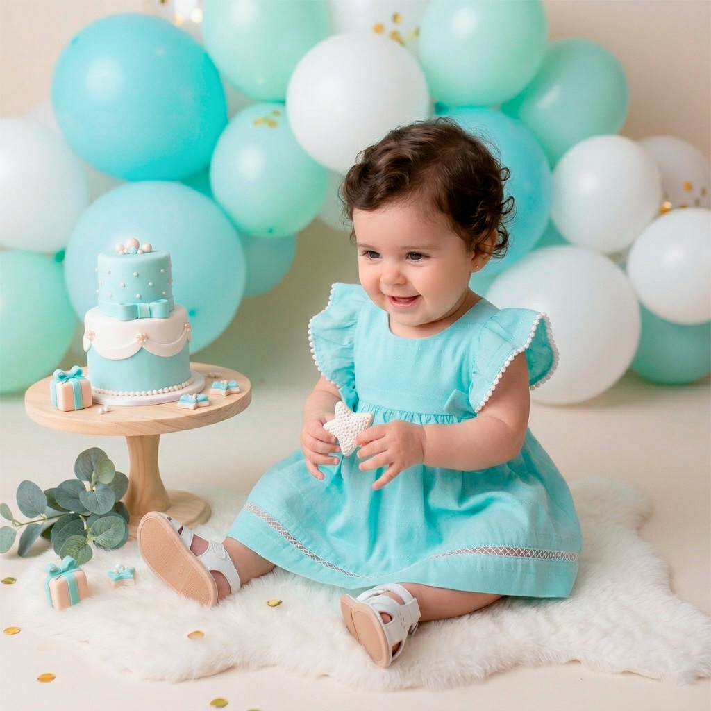 Vestidinho Verde Água Bebê Princesa Babado com Laços Laterais Elegante Dia a Dia Premium