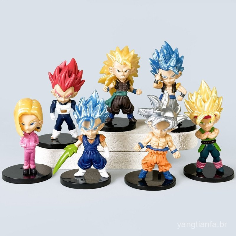 7 Pçs/Set 10cm Dragon Ball Z Anime Figura Son Goku Kakarotto Vegetto Super Saiyan Android 18 lazuli Q Versão PVC Figuras