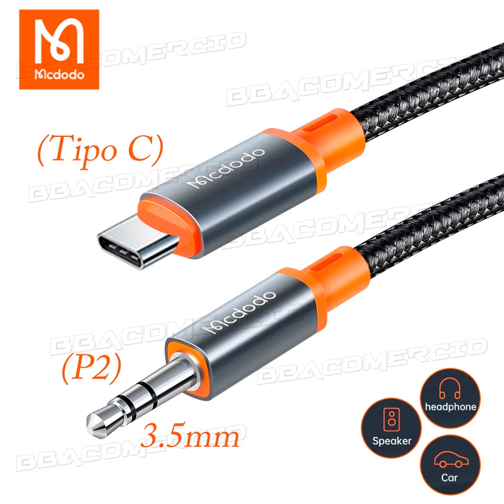 Cabo Auxiliar Tipo C P2 3.5mm Para Celulares e Headset Fones Caixa de Som Rádio de Carro