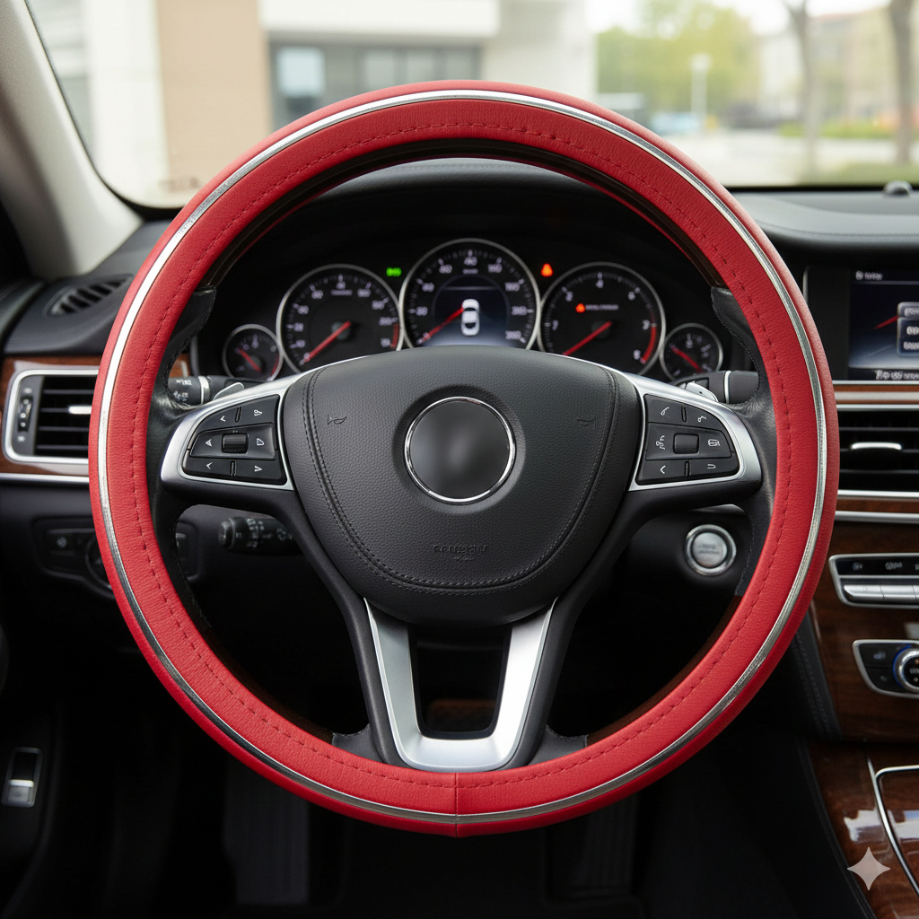 Capa de Volante  Couro Sintético Emborrachada Resistente Macia com Detalhe Cromado Premium para Carros de Passeio