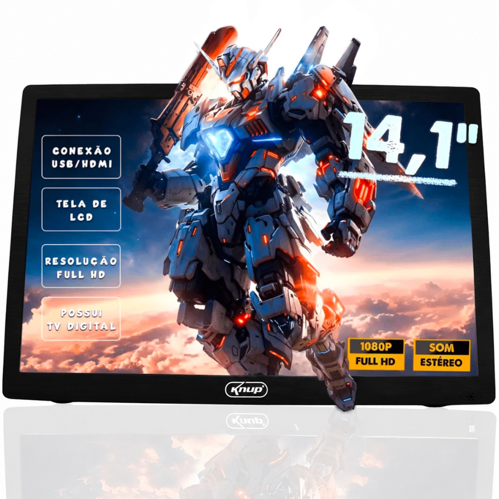 Monitor TV Portátil Digital 14.1 Polegadas LED HD 14 USB HDMI SD Controle Remoto Bivolt
