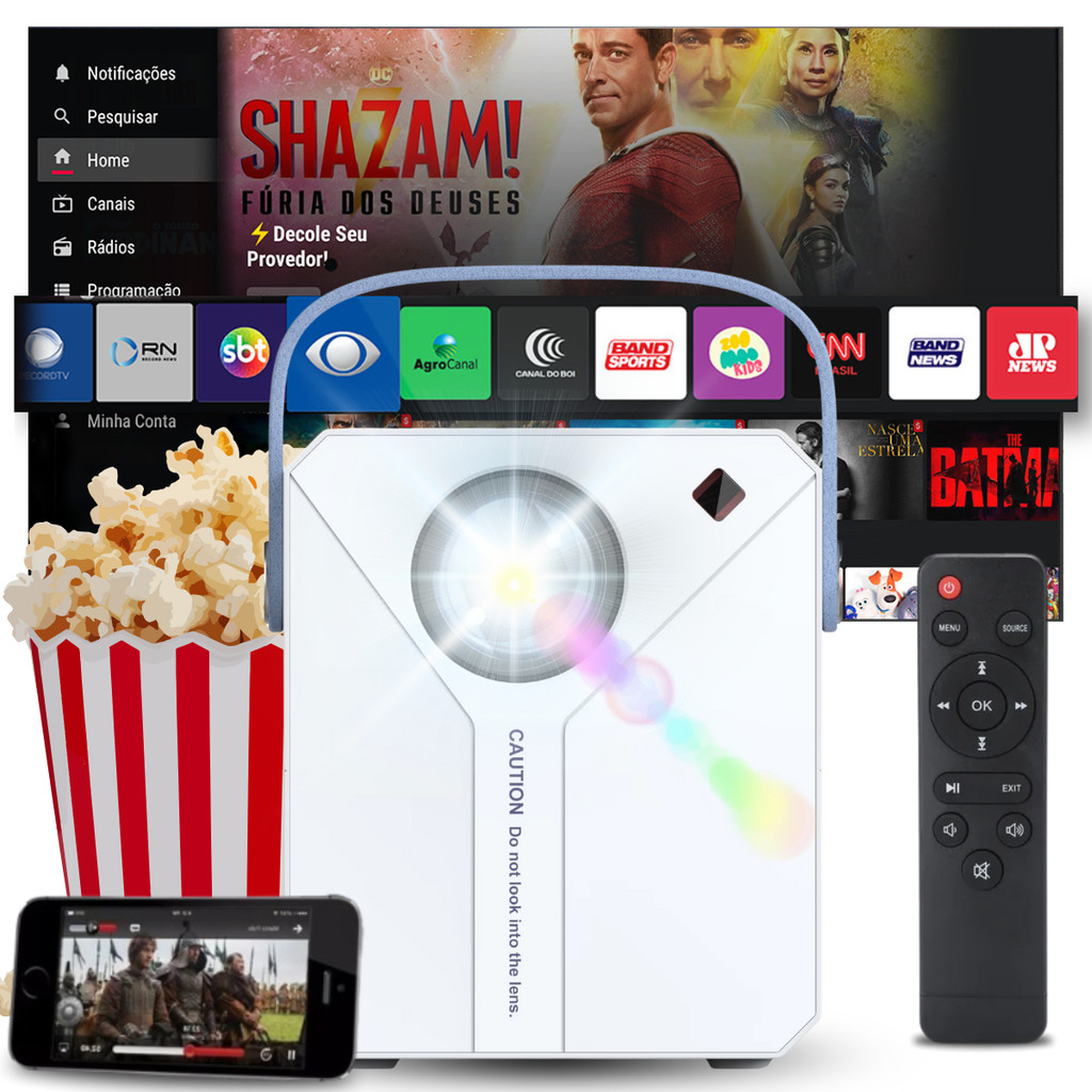 Projetor Portátil 4K Full HD Android 9.0 LED 7000 Lumens Wi-Fi HDMI Telas até 200 Polegadas EL-1825