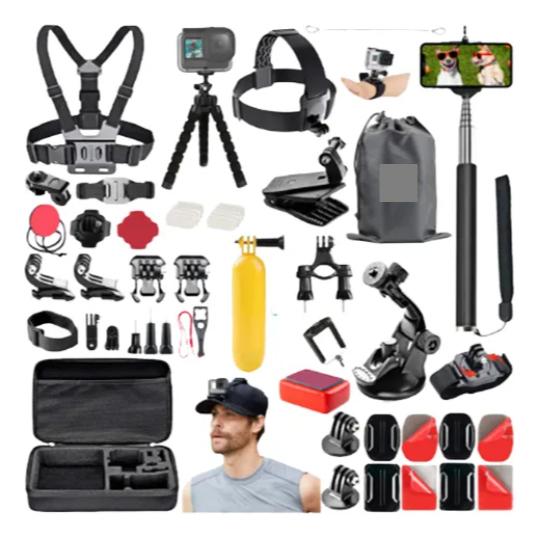 Kit 55 Peças Aventura P/ Gopro Hero Black 9 10 11 12 13 e Cameras Similares Ideal P/ Viagens Aventura e Esporte