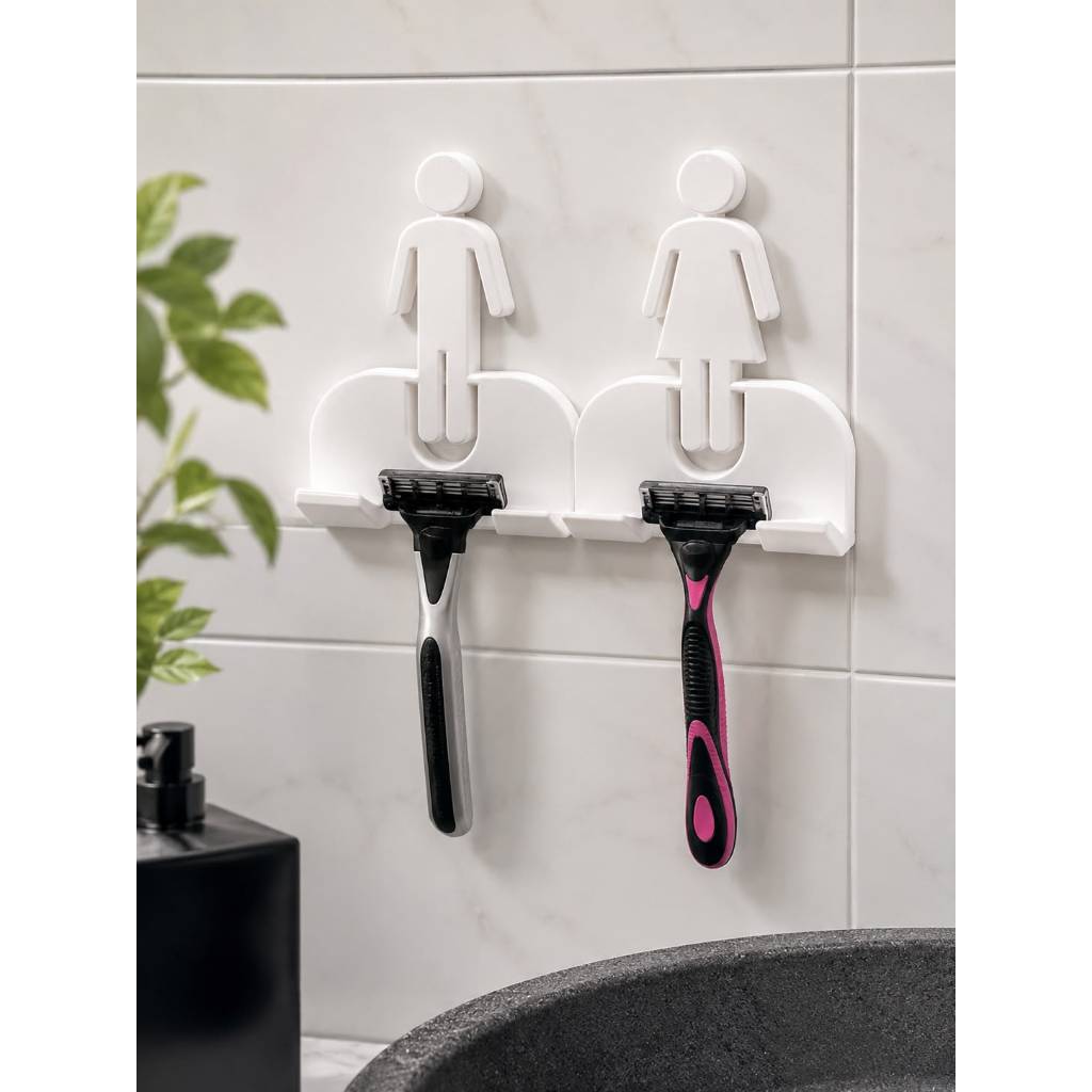 Suporte para Lâmina de Barbear Parede com Fita 3M Kit Organizador Banheiro Barbeador Masculino Feminino Preto e Branco