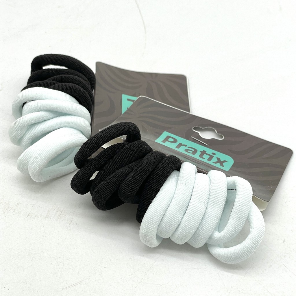 Elástico de Cabelo de Meia 2,5cm - Preto e Branco - Cartela com 12 Elásticos - Pct. com 12 Cartelas