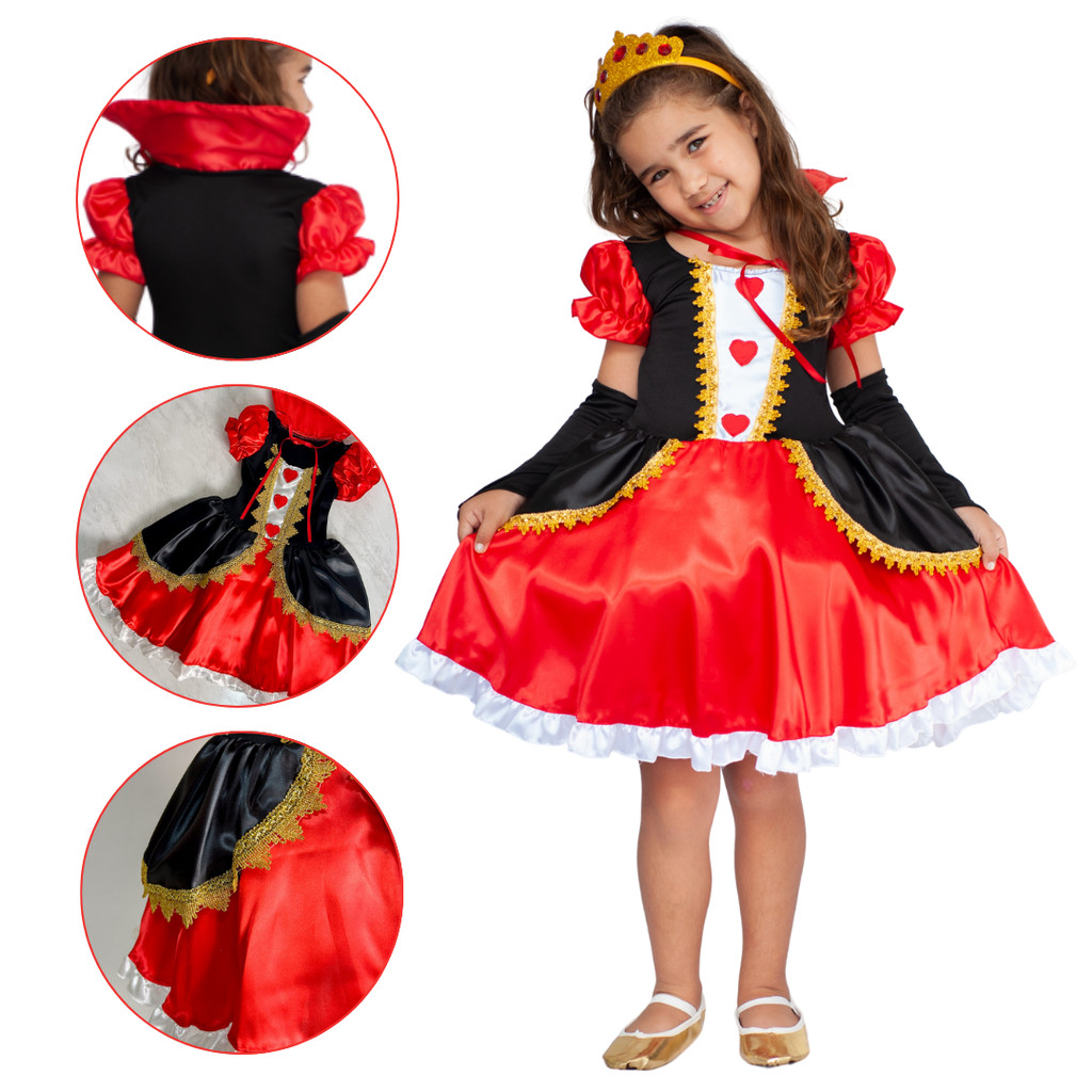 Fantasia Infantil Luxo Vestido Rainha de Copas Naipe Bruxa Alice no País das Maravilhas Cosplay