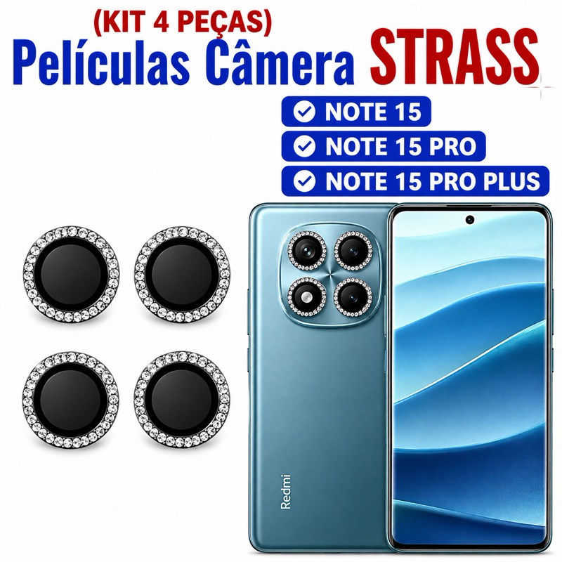 Kit (4 Pcs) Película Lente Câmera Brilho brilhante Diamante Para Redmi Note15 Pro Note 15 Pro Plus 4g 5g
