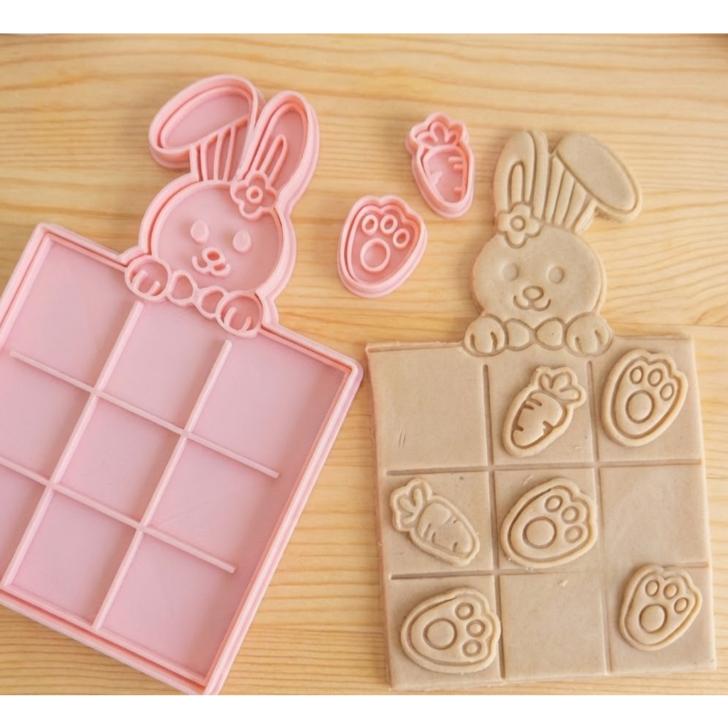 Jogo da Velha Páscoa Coelhinho Cortador Carimbo Cookies Biscoito Massinha Coelho