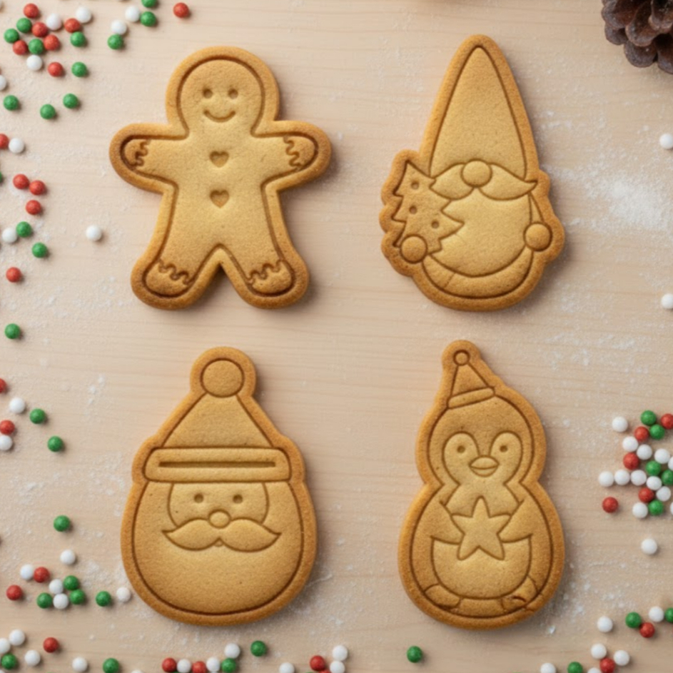 Cortador de Biscoito / Cookies / Massinha/ Biscuit Carimbo Natal Duende, Boneco de Neve, Papai Noel e Boneco de Gengibre