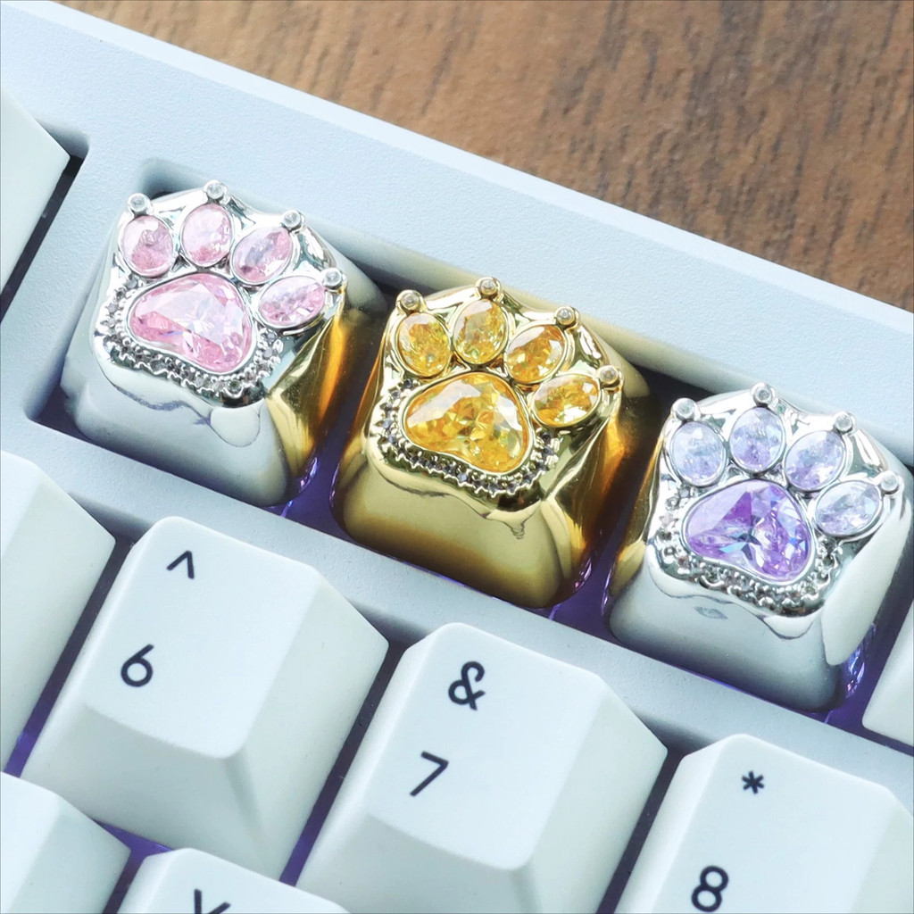 Cat Paw Gem Keycap Original Criativo MX Switch 3D Mecânico Feito À Mão Teclas De Metal DIY Delicada Escultura Colorida F