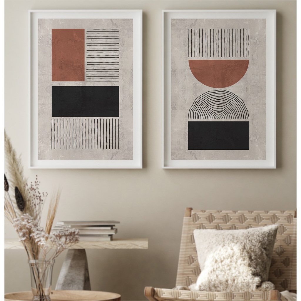 Quadro Minimalista Quadro Com Moldura E Vidro Quadro Decorativo Sala Grande Riscos E Blocos Duo