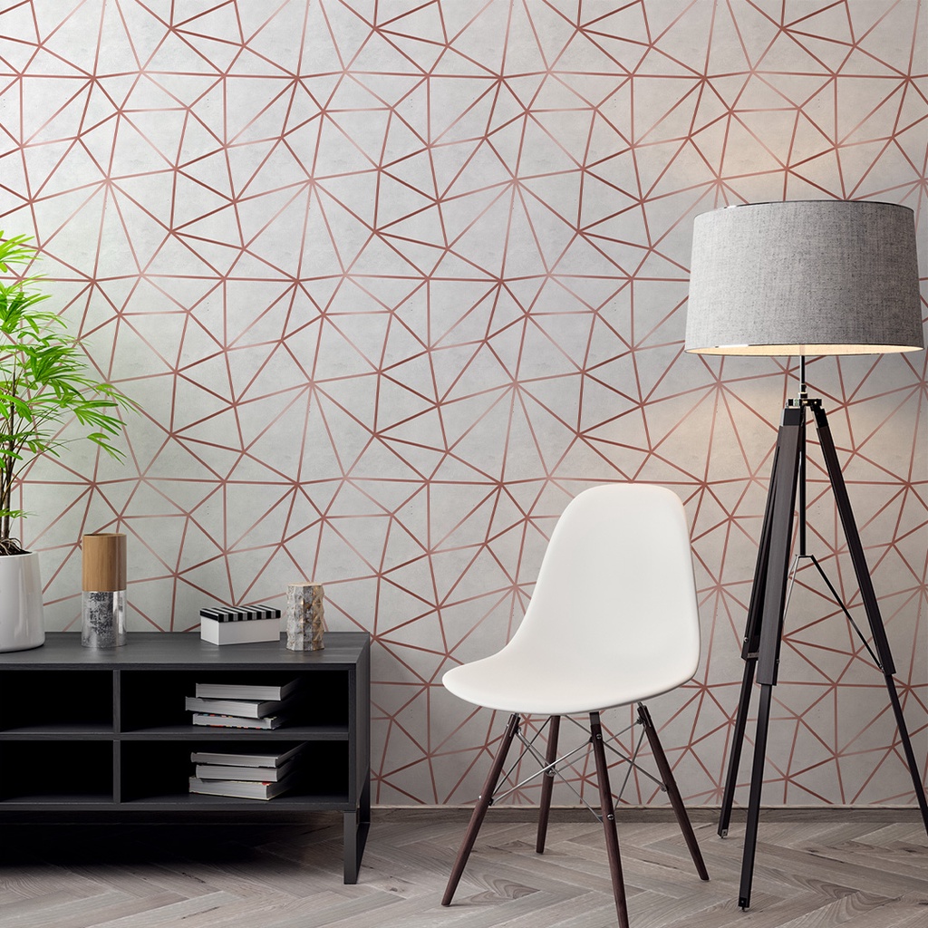 Papel de Parede Adesivo Zara Silver Cinza Cimento e Linhas Grandes Rose Tons Claros Lavável