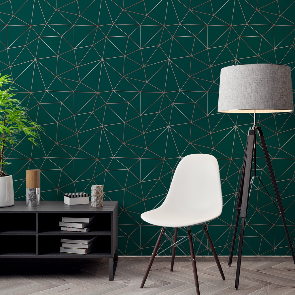Papel de Parede Adesivo Zara Silver Textura Verde e Rose Linhas Grandes Lavável Rolo de 3 Metros