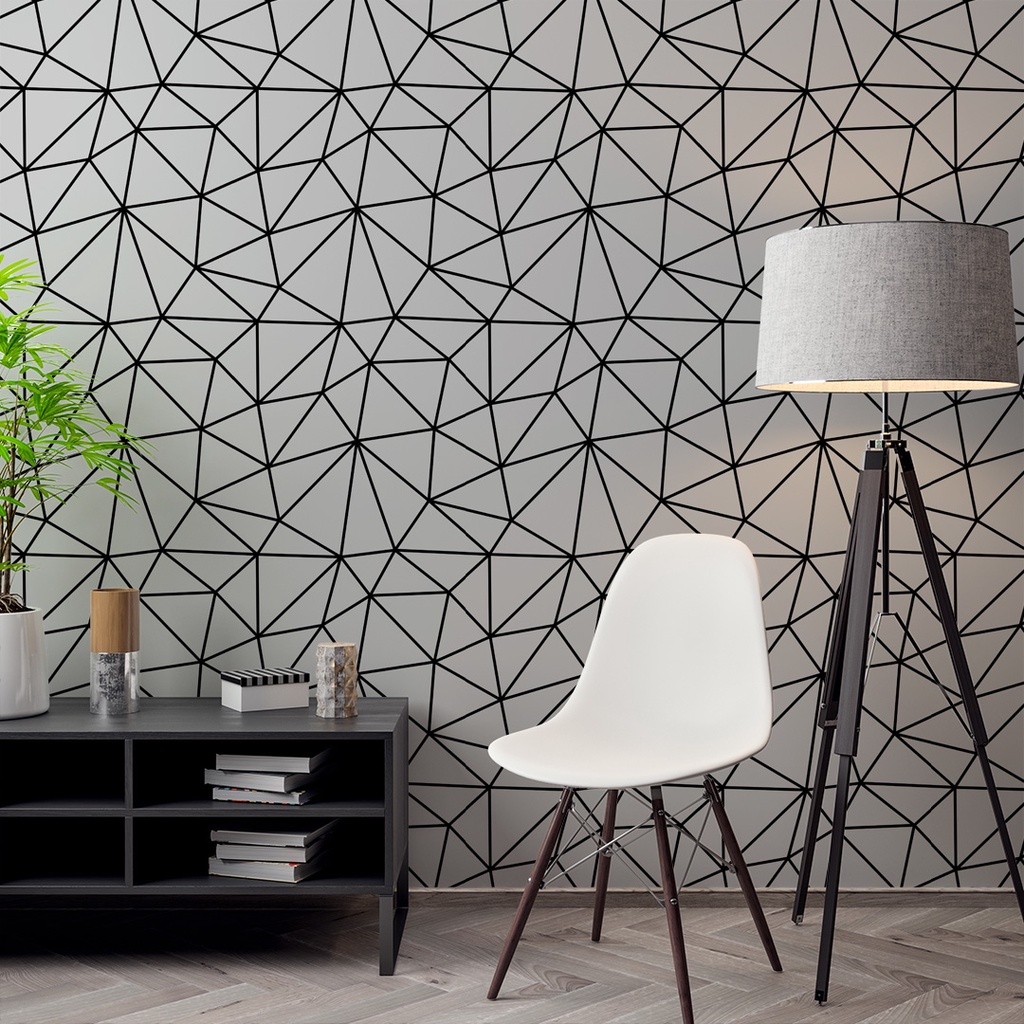 Papel de Parede Adesivo Zara Silver Cinza Grey e Preto Linhas Grande Adesivo Lavável Sala Pro Decor
