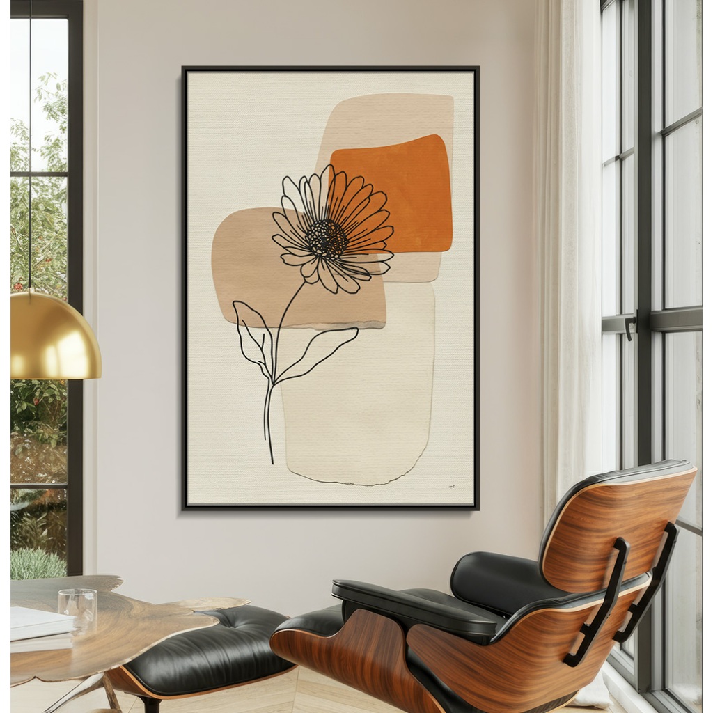 Quadro Abstrato De Flores Com Moldura Quadro Decorativo Sala Grande Desenho Minimalista Flor Linhas