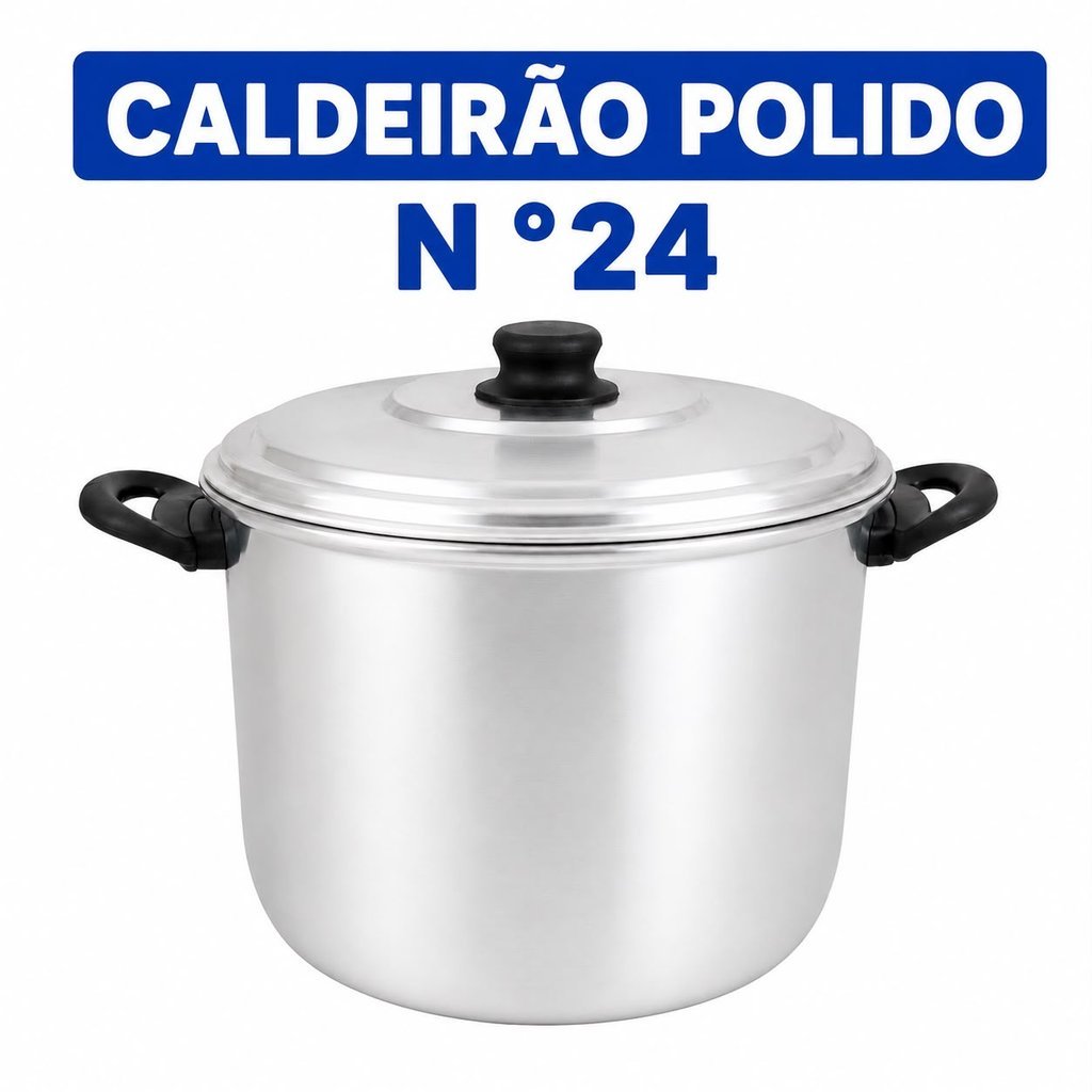 Caldeirão de Alumínio Nº 24 Polido com Tampa 7 Litros Indústrias Fênix Panela Grande