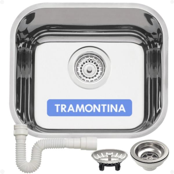 Cuba Inox De Cozinha Tramontina 40x34x17 Alto Brilho Válvula Grande Sifão Linha Luxo Prime Lavínia Aço 304