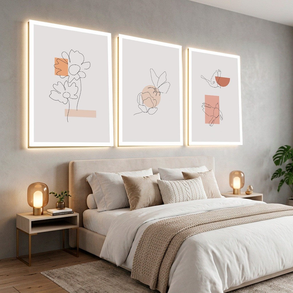Kit 03 Quadros Decorativos Grandes 122 x 0,60cm Linhas e Formas Para Sala Quarto Escritório