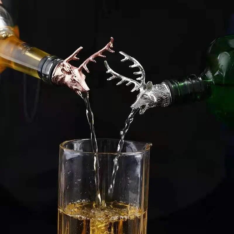 Liga De Zinco Cabeça De Cervo Vinho Pourer Exclusivo Veado Garrafa De Rolhas Aeradores Ferramentas De Bar Acessórios De