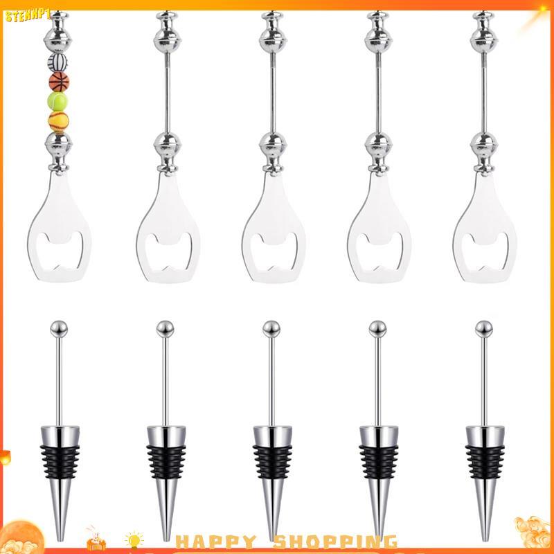 Conjunto De Abridor De Cerveja De Rolhas De Vinho Beadable De 10 Peças , 5 Decorativas E Garrafa Reutilizável De Liga