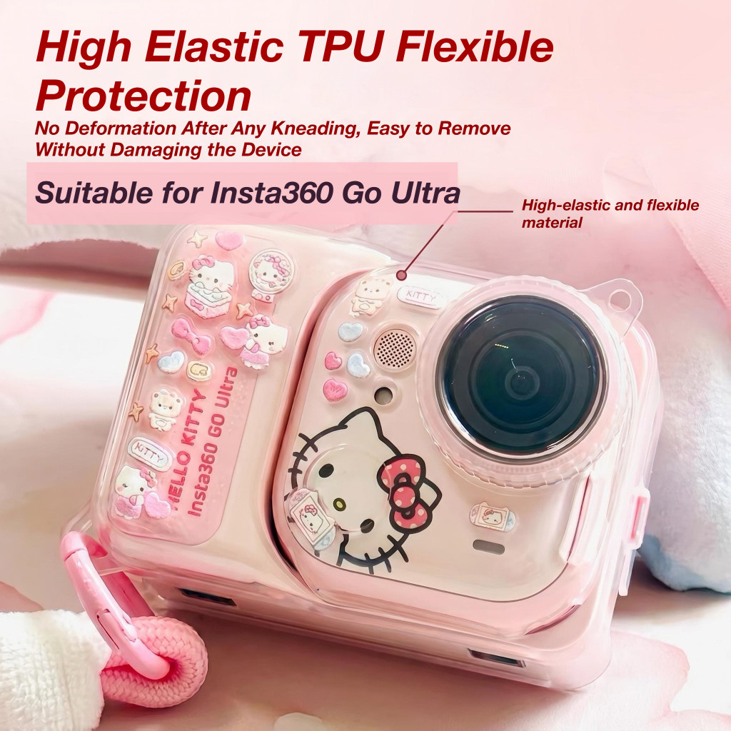 Capa Protetora De TPU Rosa Blush Para Insta360 Go Ultra Sweet Gift Kawaii Tampa De Lente Alça Anti-Perda Bling Pulseira