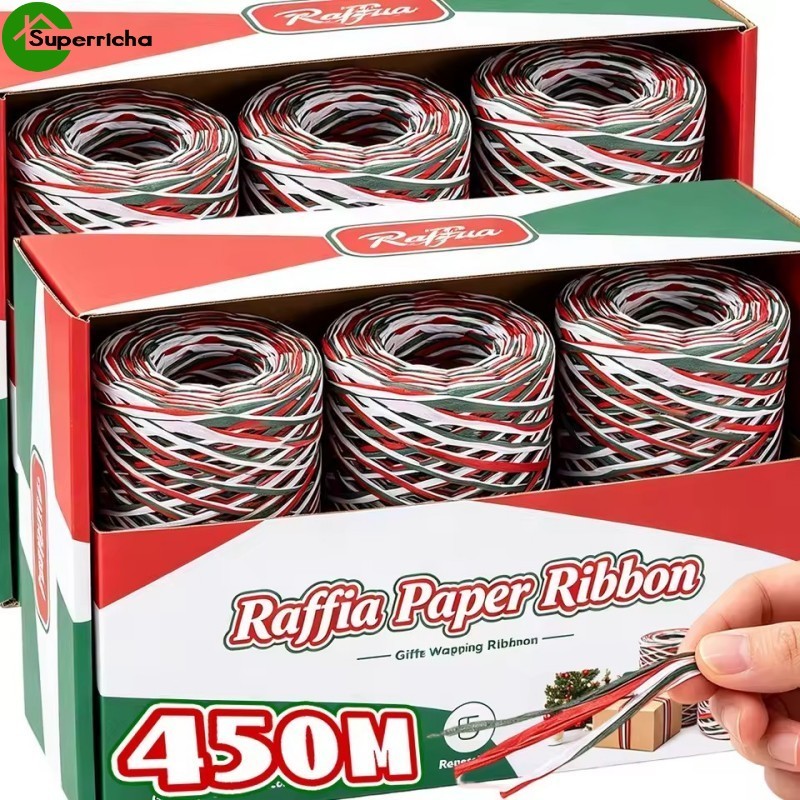 [Ultra] 3-1Rolls 150m Cordões Trançados De Palha De Ráfia De Natal-Suprimentos De Embrulho-Decoração De Caixa De Present
