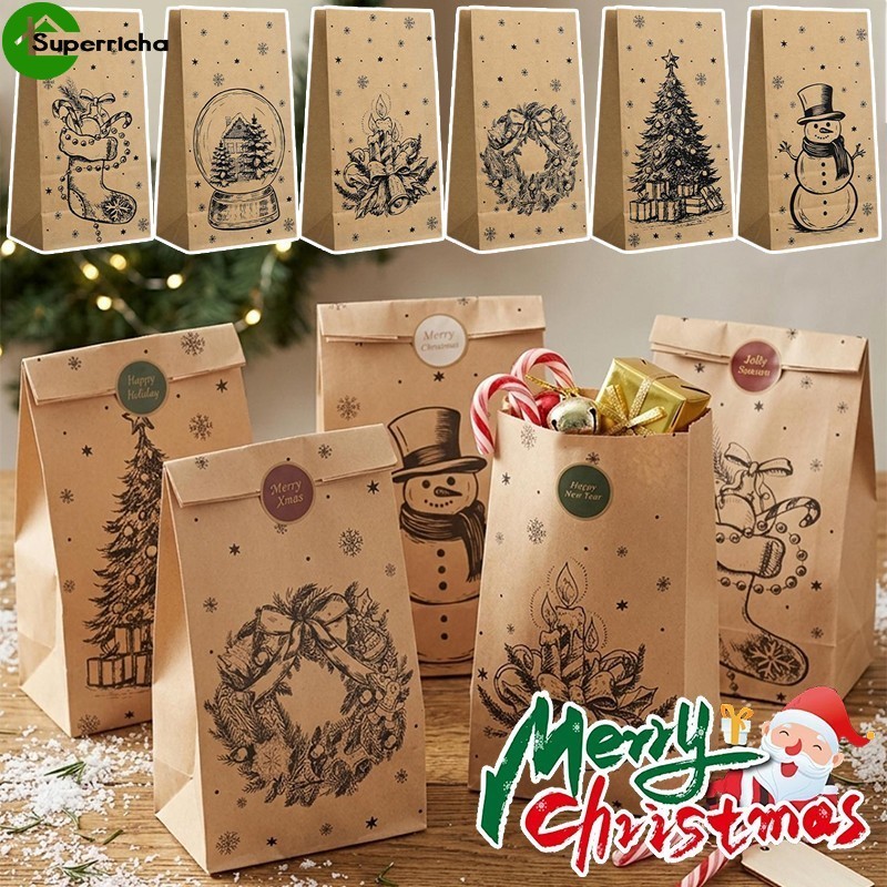 [Ultra] Saco Kraft De Natal De 36 A 12 Unidades-Suprimentos Para Festas De Festivais-Bolsa De Embalagem Espessa-Decoraçã