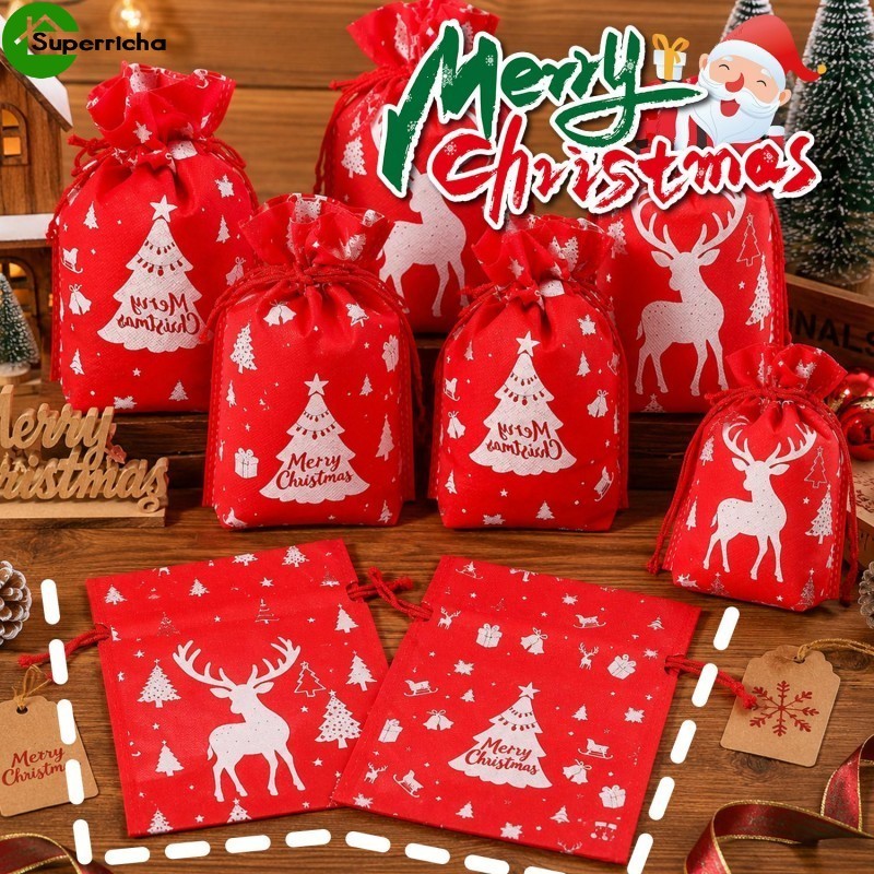 [Ultra] 8-2 Unidades De Sacos Com Cordão Vermelho De Natal-Bolsa De Armazenamento De Tecido Não-Bolso De Pacote Suprimen