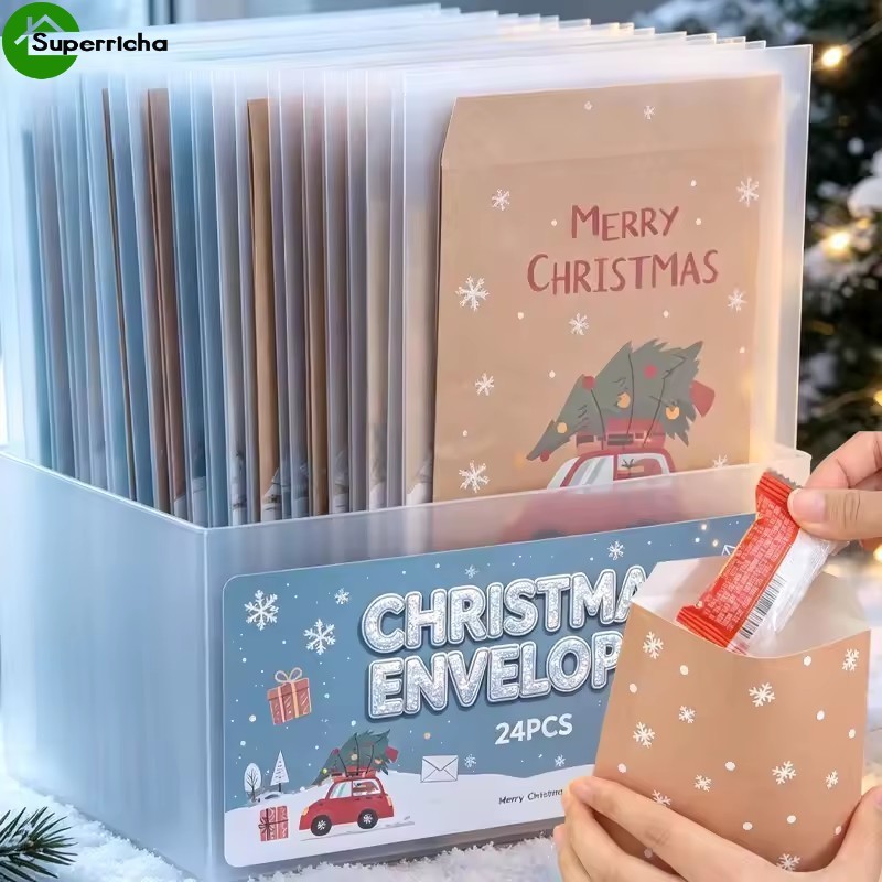 [Ultra] Saco Kraft De Natal De 24 Unidades-Papai Noel , Estampa De Boneco De Neve-Bolsa De Embalagem Espessada-Bolsas De