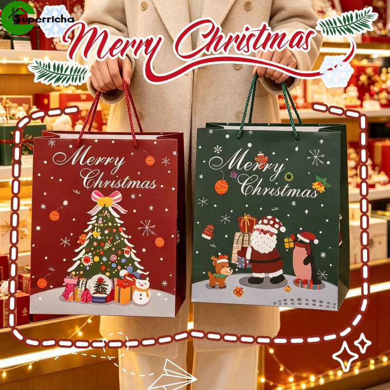 [Ultra] 5-1 Unidade De Saco De Presente De Natal De Desenho Animado-Papel-Bolsa De Embrulho Fofa Sacos De Compras De Pap