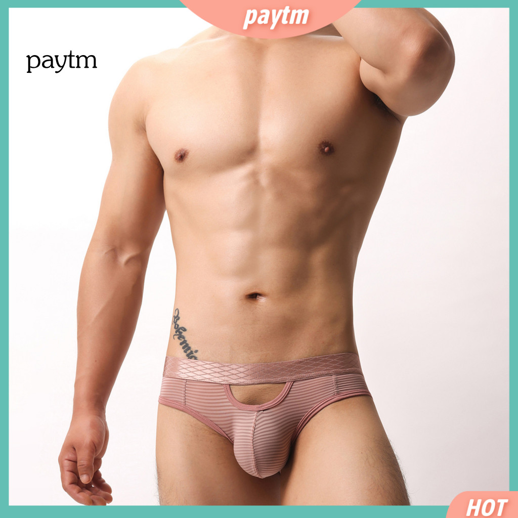 Men Briefs Breathable Underwear Men’s Mesh High Elasticity Tight Fit Low Waist Solid Color Striped Print Comfortable P