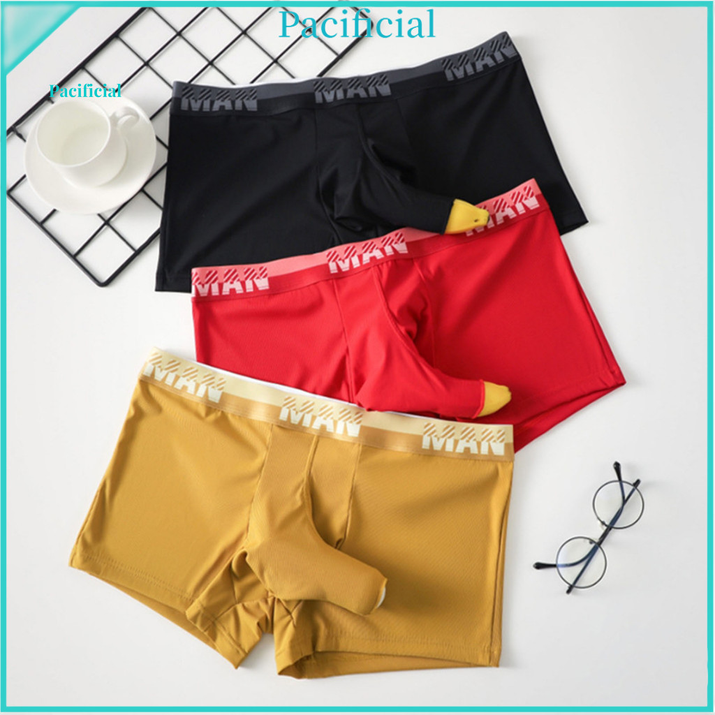 Ice Silk Fabric Underwear Comfortable Men Boxer Men’s Shorts with Wide Non-slip Waistband Breathable Mesh Scrotum Supp