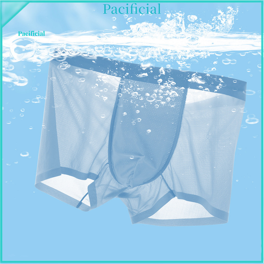 Comfortable Nylon Underwear for Men Breathable Boxer Briefs for Men's Mesh Mid-rise Elastic Waistband Summer Ice Silk Co
