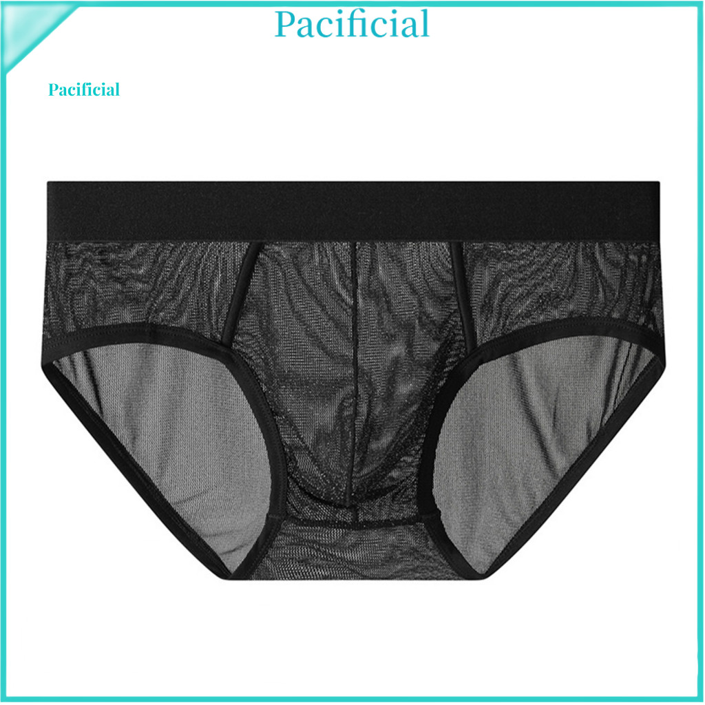 Men Panties Elastic Briefs Men's Low Waist Breathable Mesh Thin Transparent Underwear for Daily Wear and Sleep Solid Col